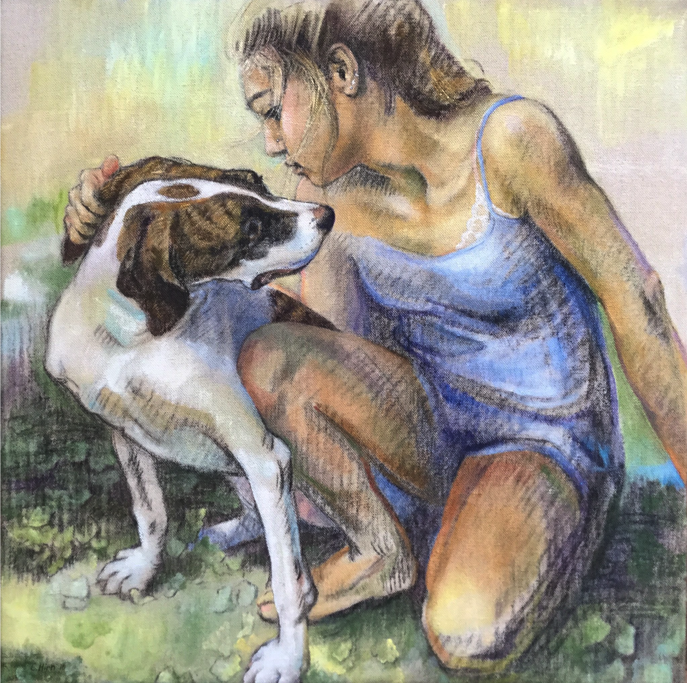 Thea and Delilah - Charcoal and Acrylic